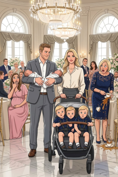 “Damaged goods,” Mom said loudly at my sister’s baby shower. “Too broken to ever be a mother.” Thirty pairs of eyes turned toward me, full of pity. That’s when the door opened. My nanny walked in, guiding my two-year-old triplets. Behind her stood my husband, head of neurosurgery, holding our newborn twins.
