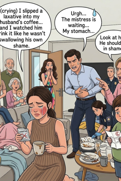 I slipped a laxative into my husband’s coffee before he left to meet his mistress… and I watched him drink it like he wasn’t swallowing his own shame.